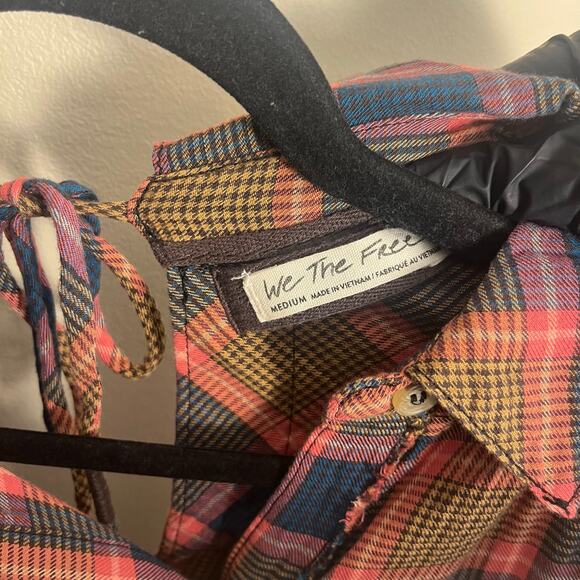 Free People Plaid Wild Side Tunic Flannel Size Medium Pink Brown - Picture 11 of 11